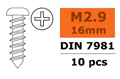 G-Force RC GF-0175-004 - Revtec - Zelftappende cilinderkopschroef - 2,9X16mm - Gegalvaniseerd staal - 10 st