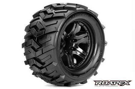 RXR3004-B0  Tires - 1/10 Monster Truck - mounted - 0 offset - Black wheels - 12mm Hex - Morph (2 pcs)