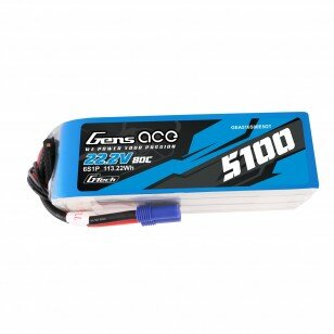 GEA516S80E5GT Gens ace G-Tech 5100mAh 80C 22.2V 6S1P Lipo Battery Pack with EC5 plug