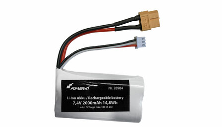 28984 Li-on accu 7,4 V 2000 mAh  met XT60 aansluiting voor henglong tanks V6.0 / V7.0 uitvoeringen