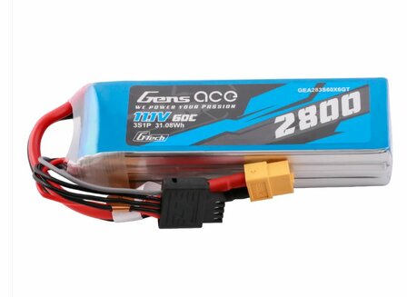 Batterij lipo Gens ace G-Tech Soaring 2800mAh 11.1V 60C 3S1P LiPo Battery Pack with XT60 Plug