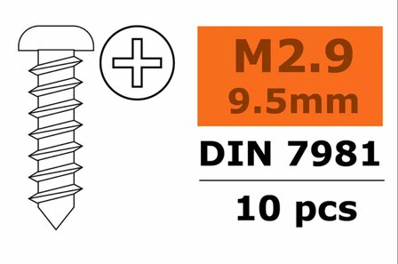 gf-0175-002 Revtec - Self-tapping Pan Head Screw - 2,9X9,5mm - Galvanized Steel - 10 pcs