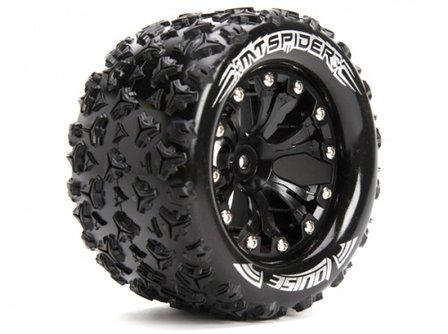 Louise 1/10 MT-SPIDER Traxxas Style Bead 2.8 Monster Truck Tire Soft Compound / Black Rim / 1/2 Offset (for JATO 2WD Rear)