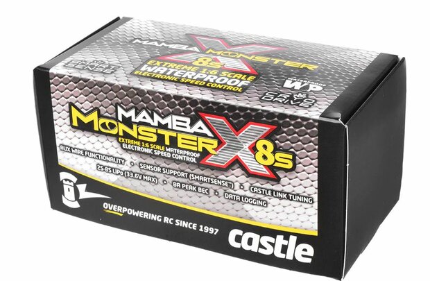 Castle Creations - MAMBA MONSTER X8S - Sensored-Sensorless Car ESC Car ESC - 3-8S - Datalogging - BEC 8A - Waterproof