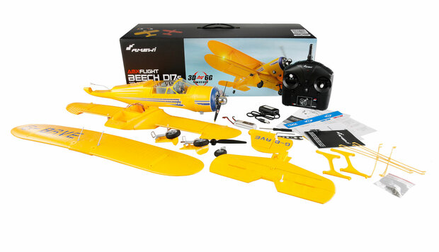 RC vliegtuig 24144 AMXFlight Beech D17s Doppeldecker 3D/6G RTF geel